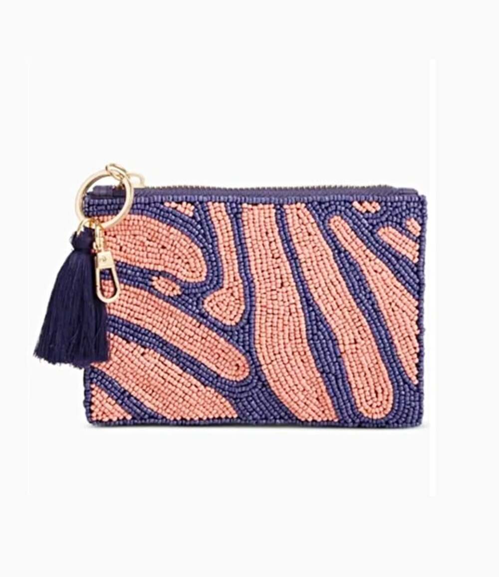 On 34th Hand Beaded Coin Purse in Blue and Pink (MSRP $40)